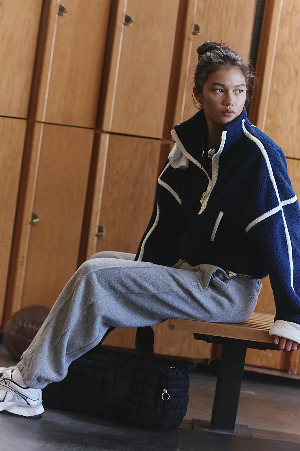 FREE PEOPLE MOUNTAIN HIGH 1/2 ZIP FLEECE - NAVY COMBO
