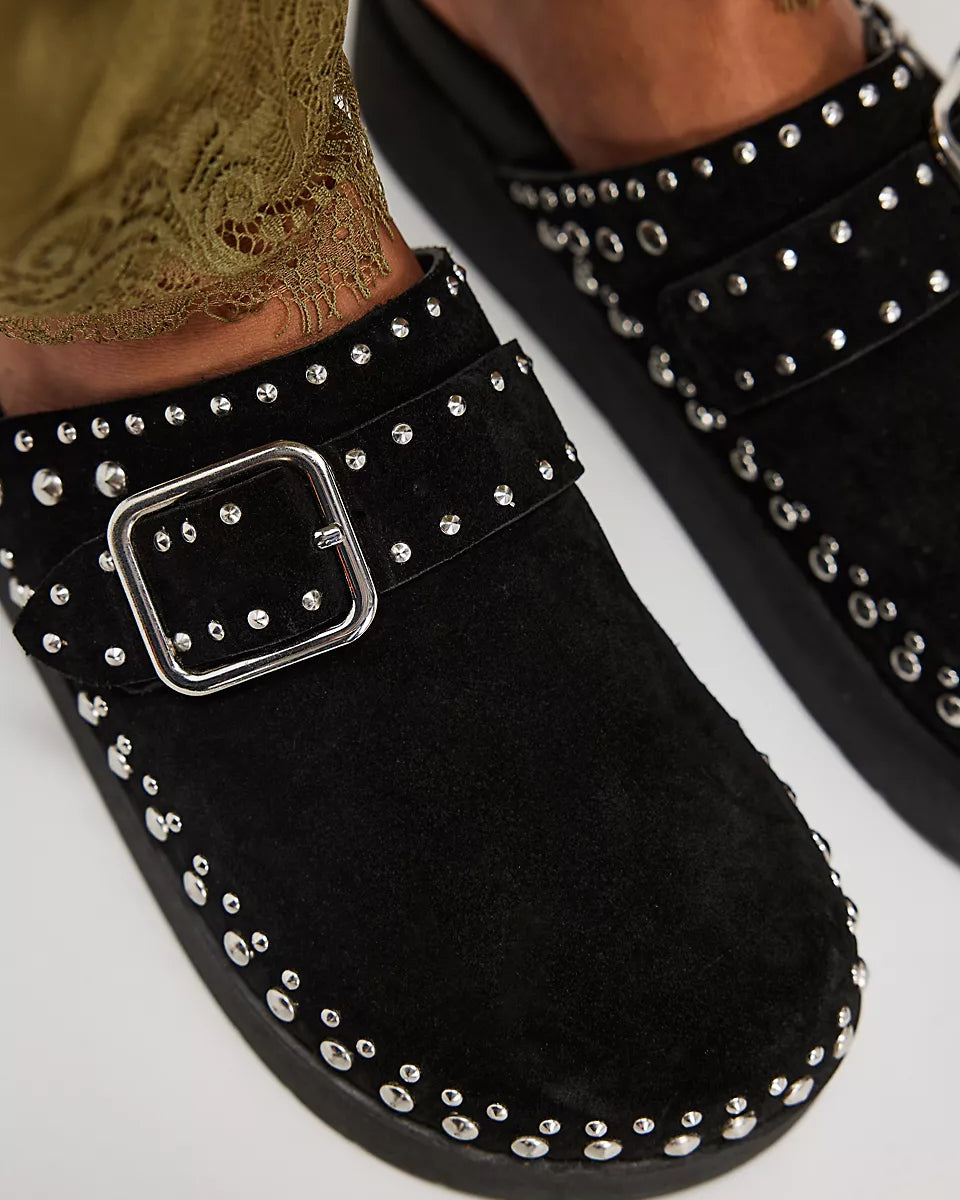 FREE PEOPLE CAYATANA STUDDED MULE - BLACK SUEDE