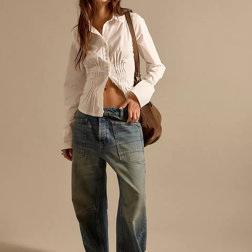 FREE PEOPLE MINIMALIST MOXIE BARREL JEANS - HIGH HOPES