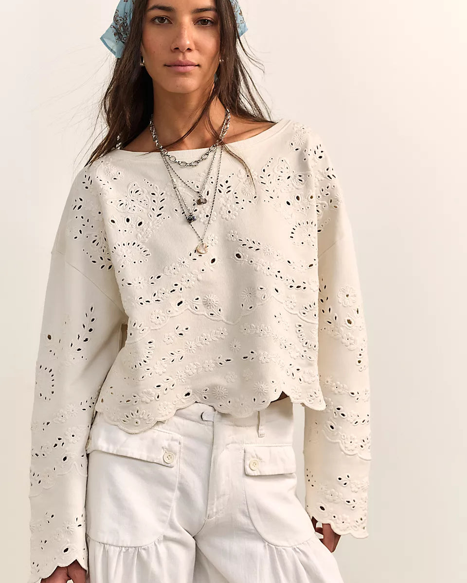 FREE PEOPLE IRIS EMBROIDERED SWEATSHIRT - SUGAR SWIZZLE