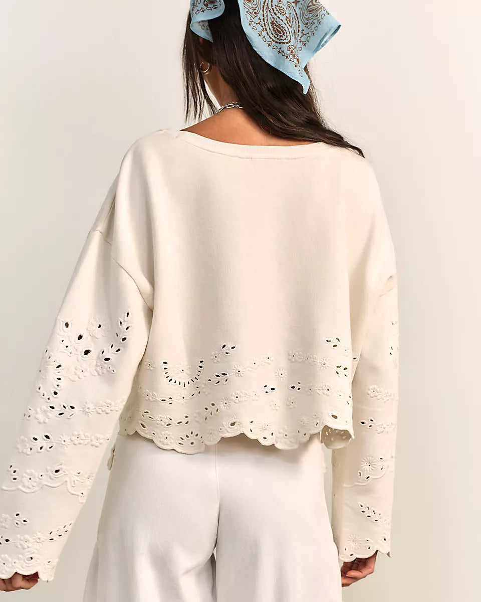 FREE PEOPLE IRIS EMBROIDERED SWEATSHIRT - SUGAR SWIZZLE