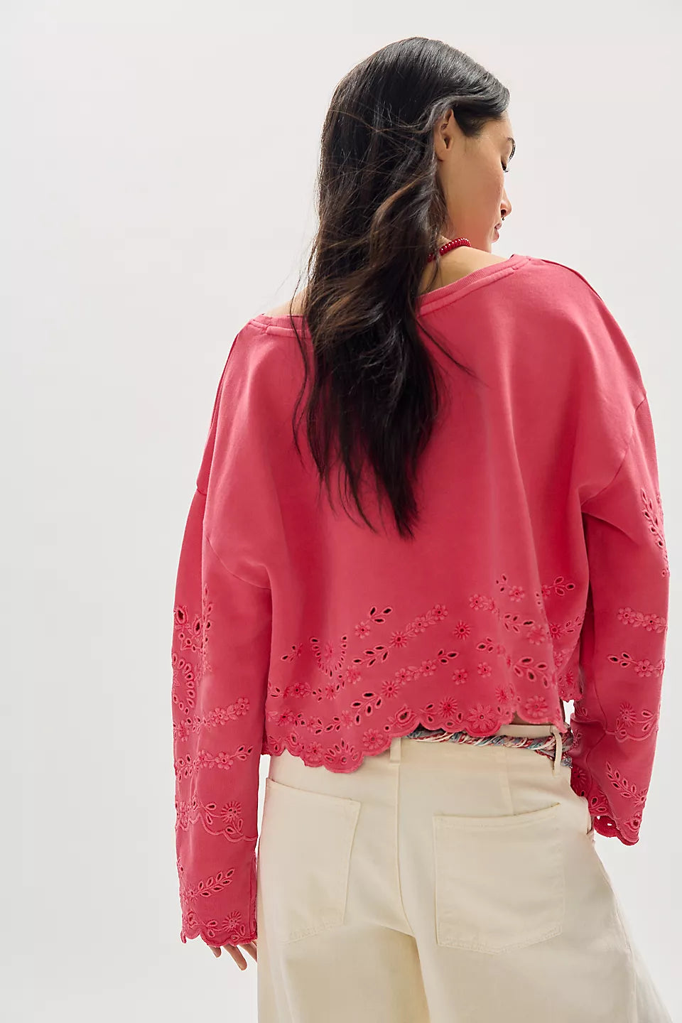 FREE PEOPLE IRIS EMBROIDERED SWEATSHIRT - MELON POP