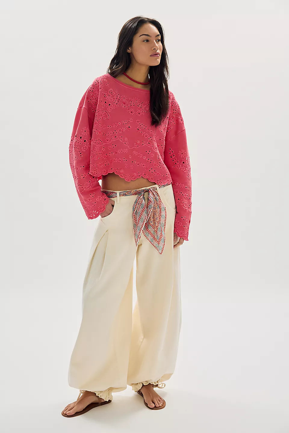 FREE PEOPLE IRIS EMBROIDERED SWEATSHIRT - MELON POP