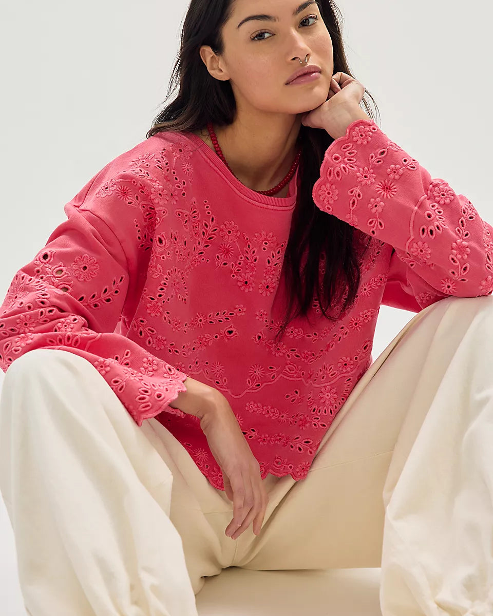 FREE PEOPLE IRIS EMBROIDERED SWEATSHIRT - MELON POP