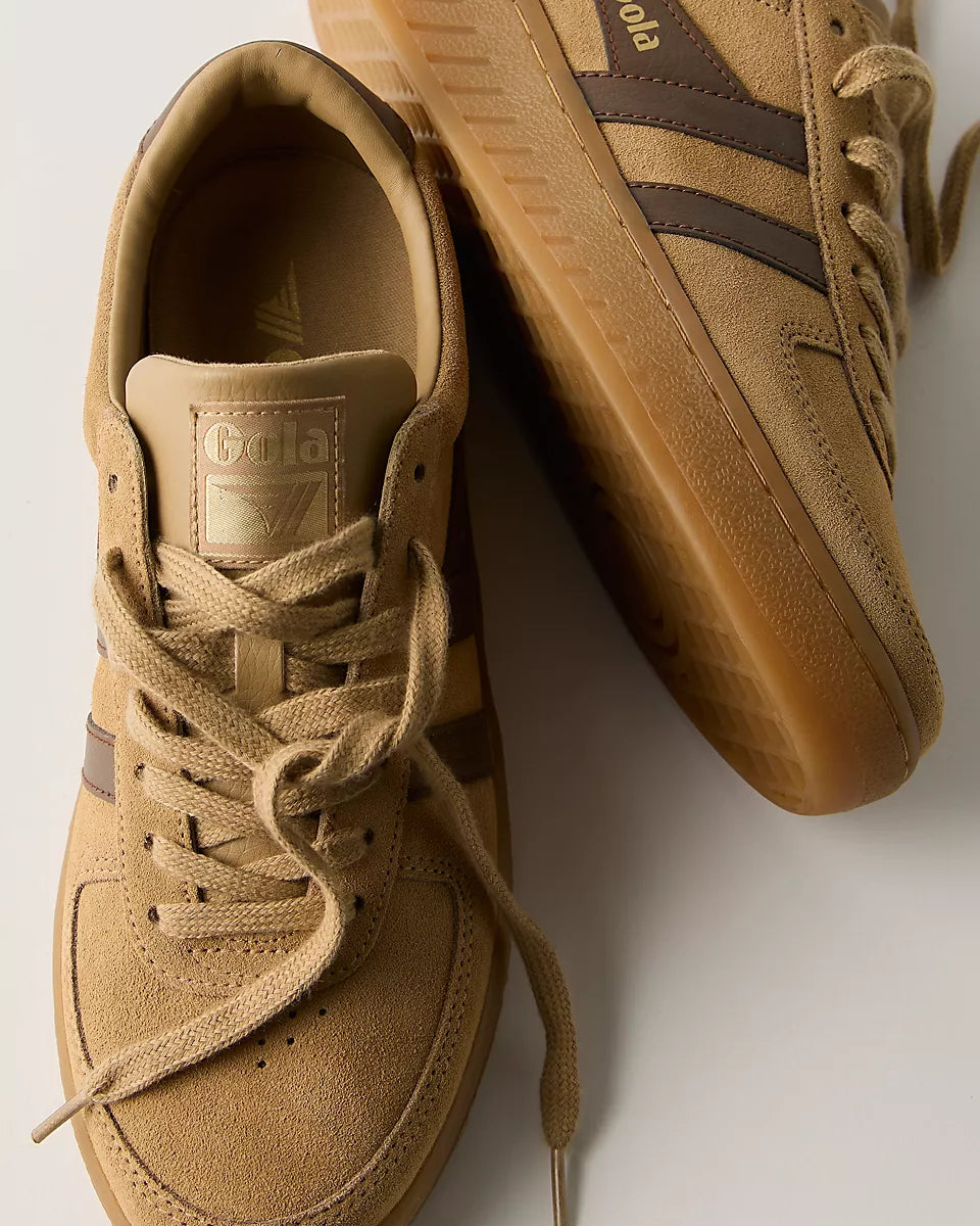 GOLA GRANDSLAM SUEDE TRAINER SNEAKER - LIGHT CARAMEL. DARK BROWN.