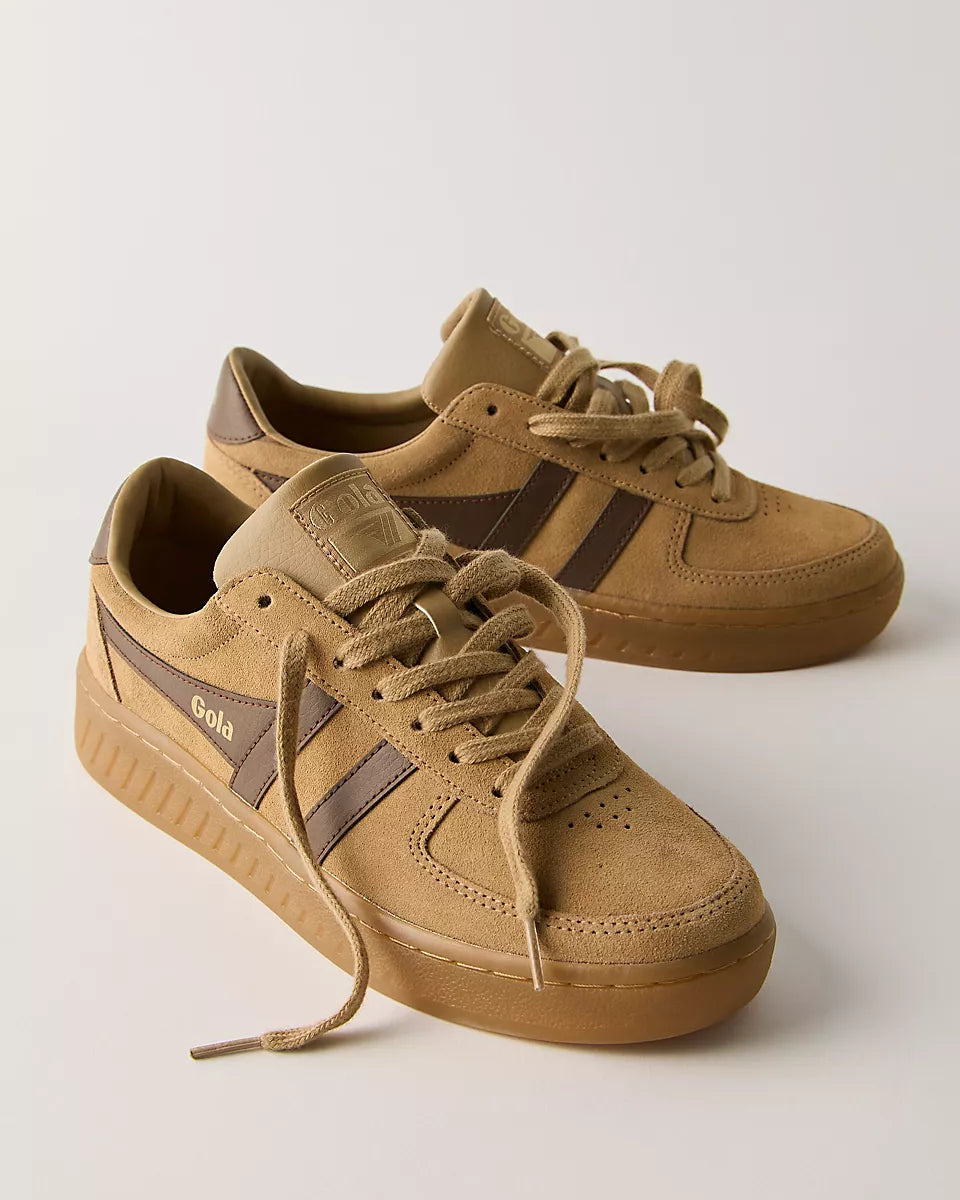 GOLA GRANDSLAM SUEDE TRAINER SNEAKER - LIGHT CARAMEL. DARK BROWN.