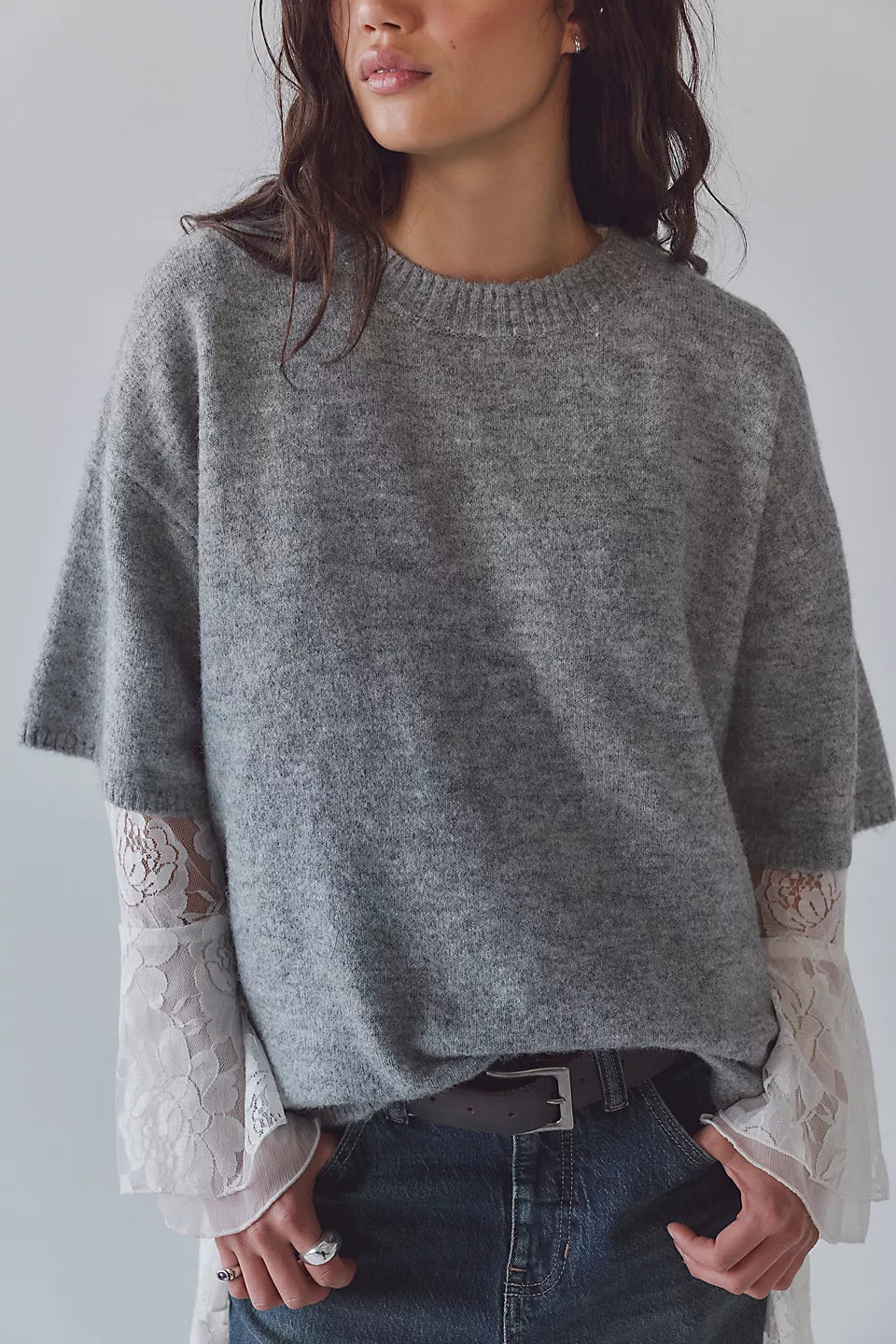 FREE PEOPLE MARGOT SWEATER TEE - HEATHER GREY