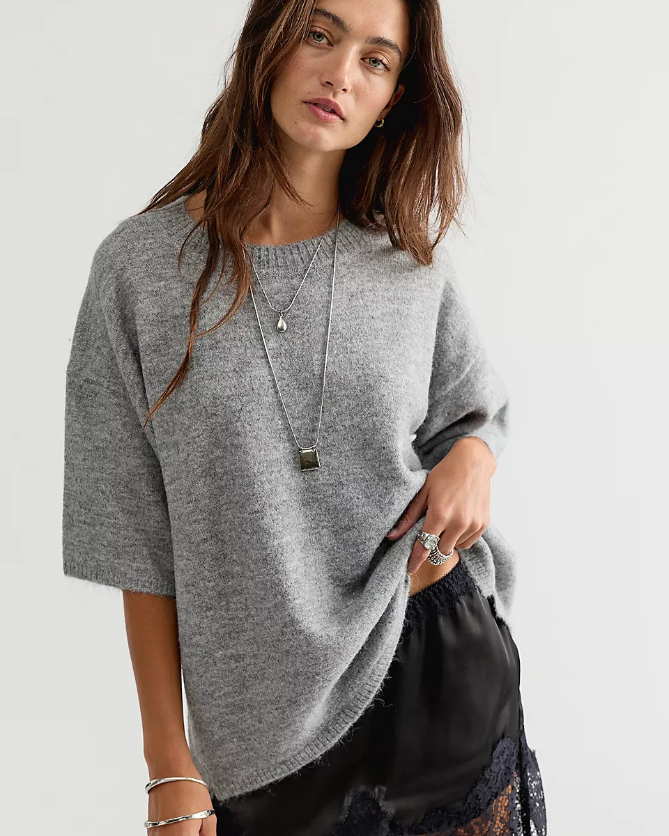 FREE PEOPLE MARGOT SWEATER TEE - HEATHER GREY