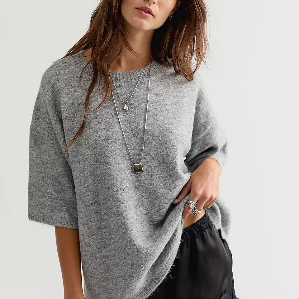 FREE PEOPLE MARGOT SWEATER TEE - HEATHER GREY