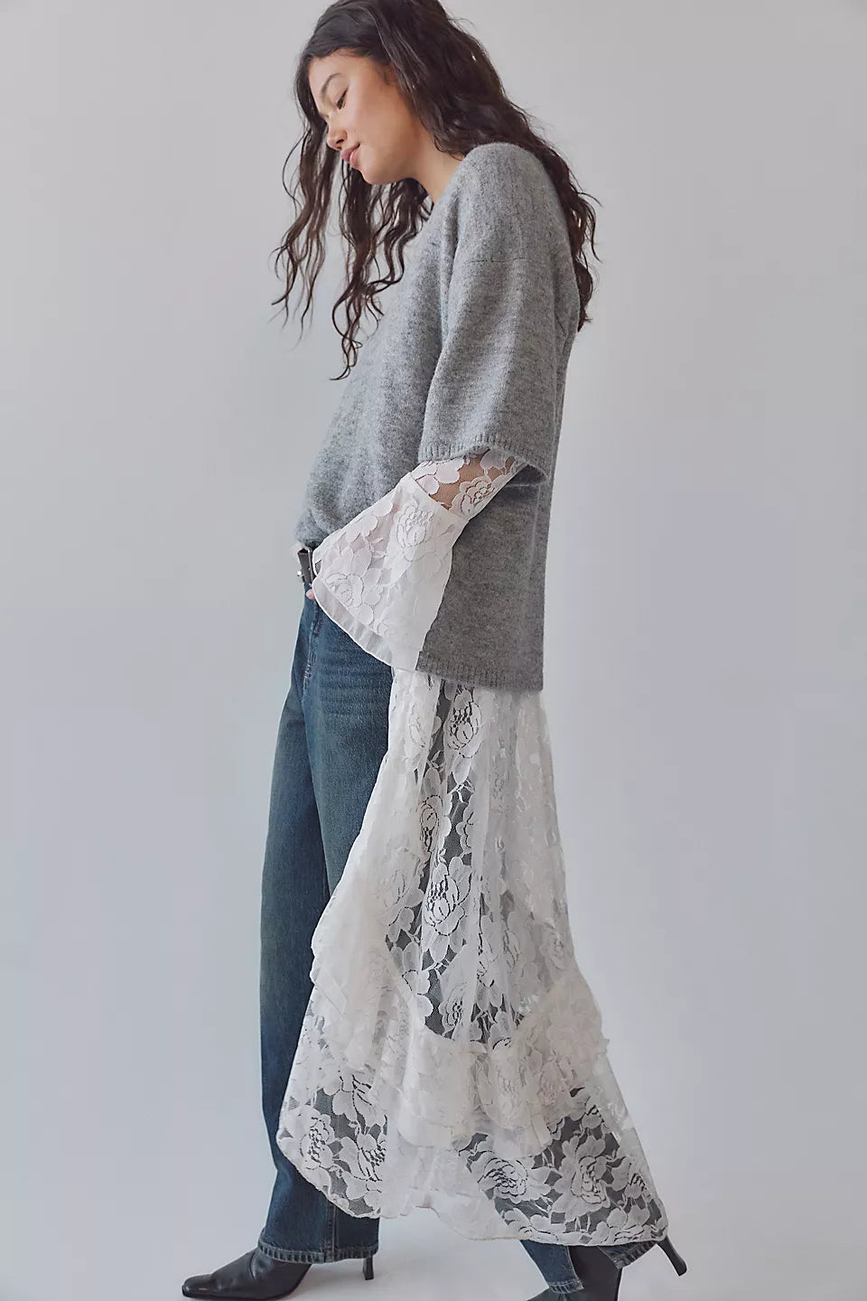 FREE PEOPLE MARGOT SWEATER TEE - HEATHER GREY