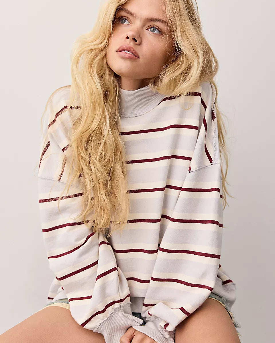 FREE PEOPLE PALM SPRING TURTLE PULLOVER - WASHED BLUE COMBO