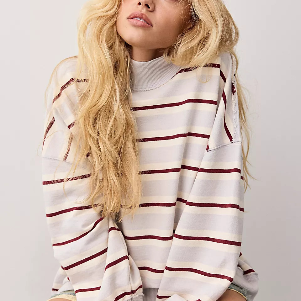 FREE PEOPLE PALM SPRING TURTLE PULLOVER - WASHED BLUE COMBO