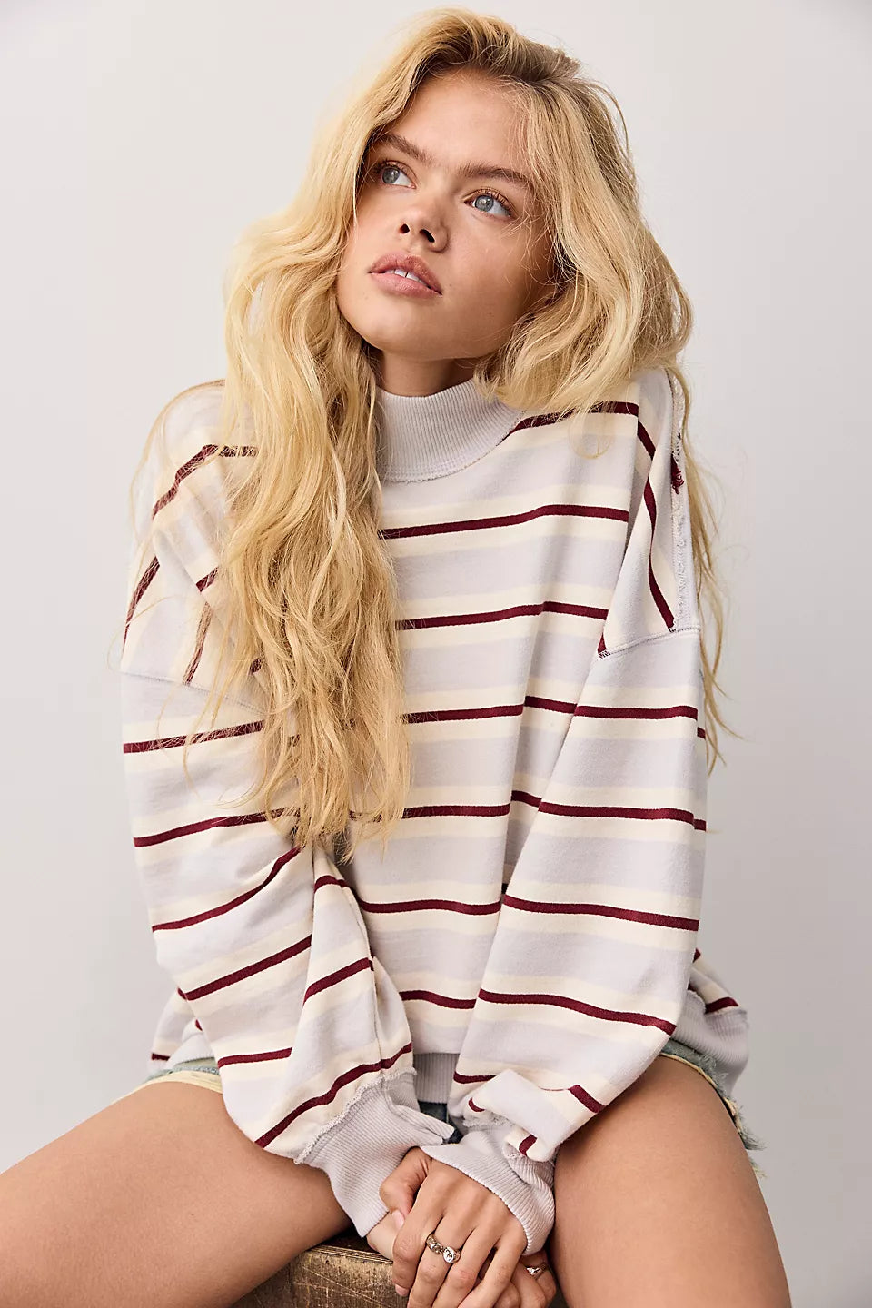 FREE PEOPLE PALM SPRING TURTLE PULLOVER - WASHED BLUE COMBO