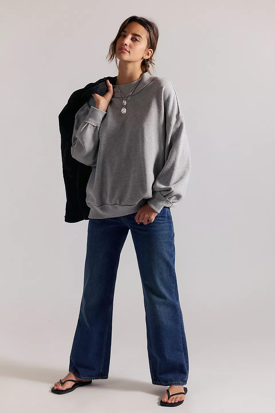 FREE PEOPLE PALM SPRING TURTLE PULLOVER - HEATHER GREY