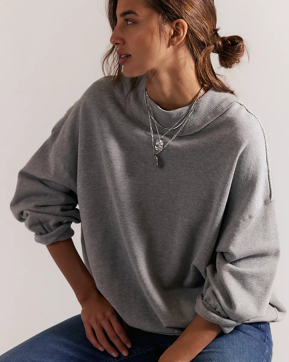 FREE PEOPLE PALM SPRING TURTLE PULLOVER - HEATHER GREY