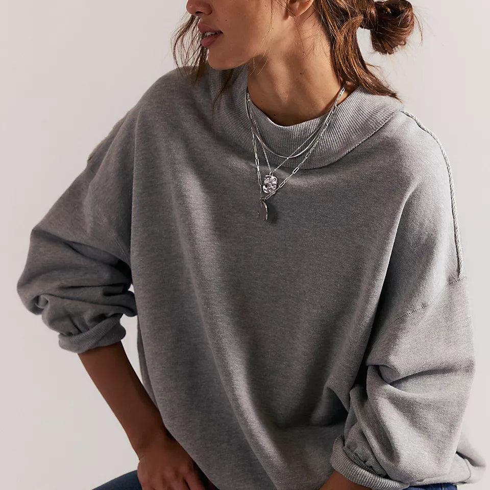 FREE PEOPLE PALM SPRING TURTLE PULLOVER - HEATHER GREY