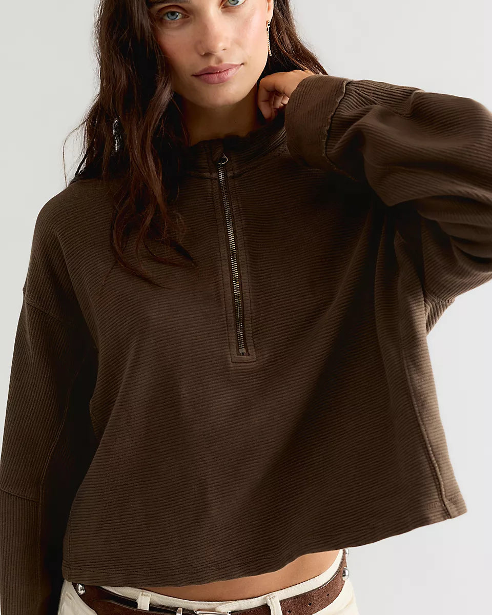 FREE PEOPLE CELESTE QUARTERZIP PULLOVER - TEAK