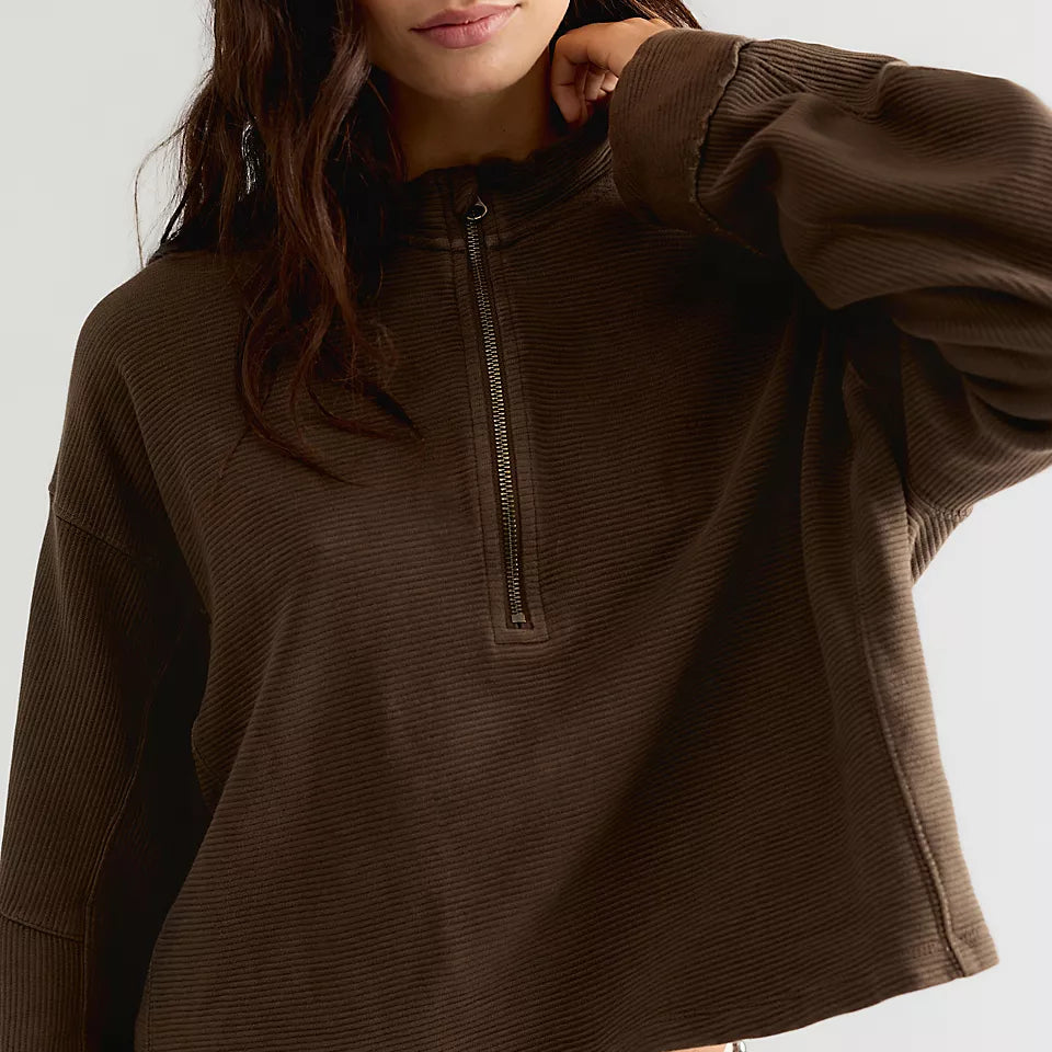 FREE PEOPLE CELESTE QUARTERZIP PULLOVER - TEAK