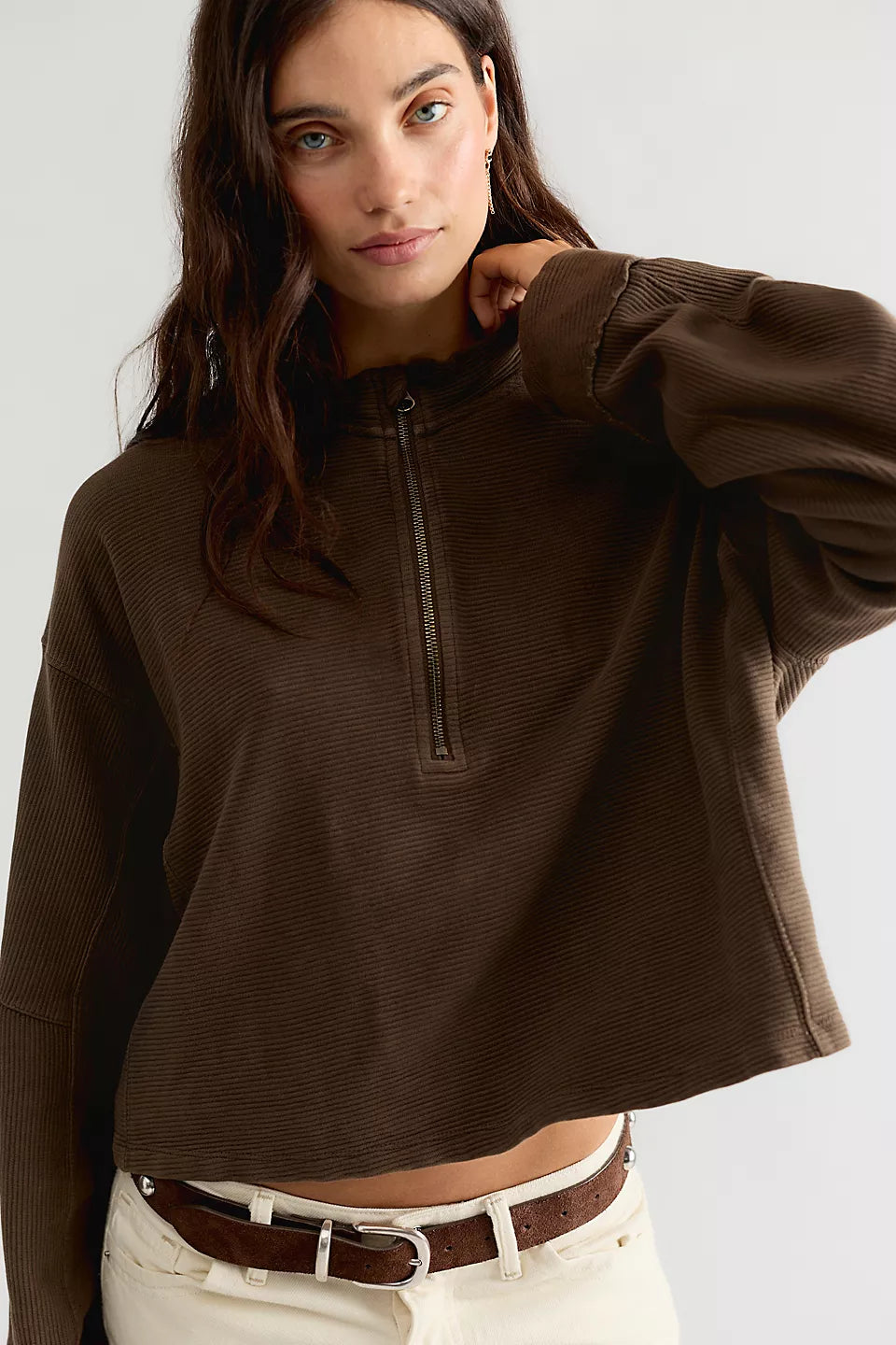 FREE PEOPLE CELESTE QUARTERZIP PULLOVER - TEAK
