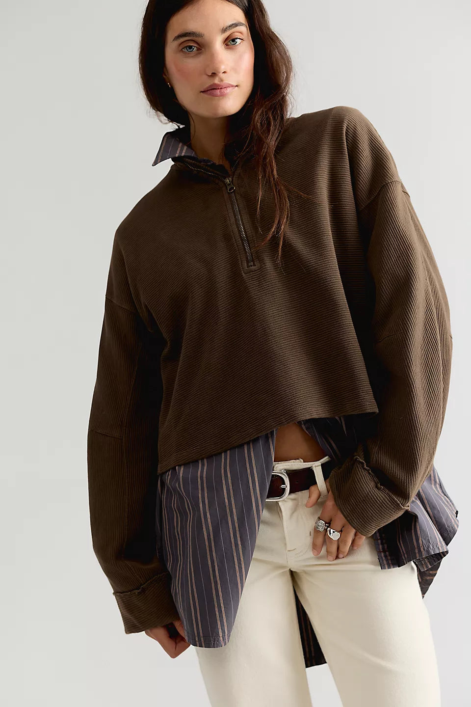 FREE PEOPLE CELESTE QUARTERZIP PULLOVER - TEAK