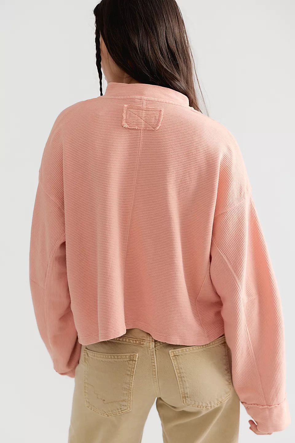 FREE PEOPLE CELESTE QUARTERZIP PULLOVER - CORAL PINK