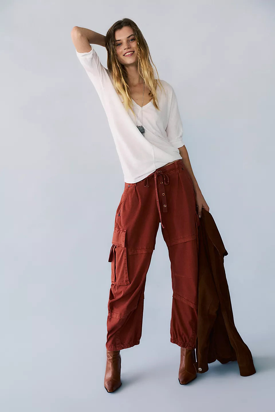 *PRE ORDER* FREE PEOPLE REEF CURVED CARGO TWILL PANT - BURNT CHILIS