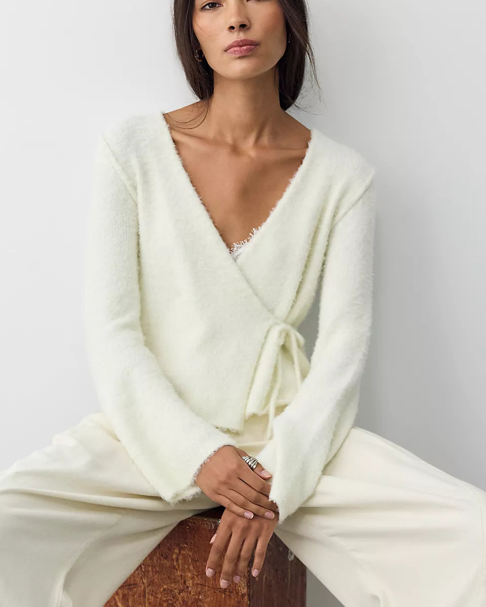 FREE PEOPLE SNOWFALL WRAPPED SWEATER - SNOW MINT COMBO