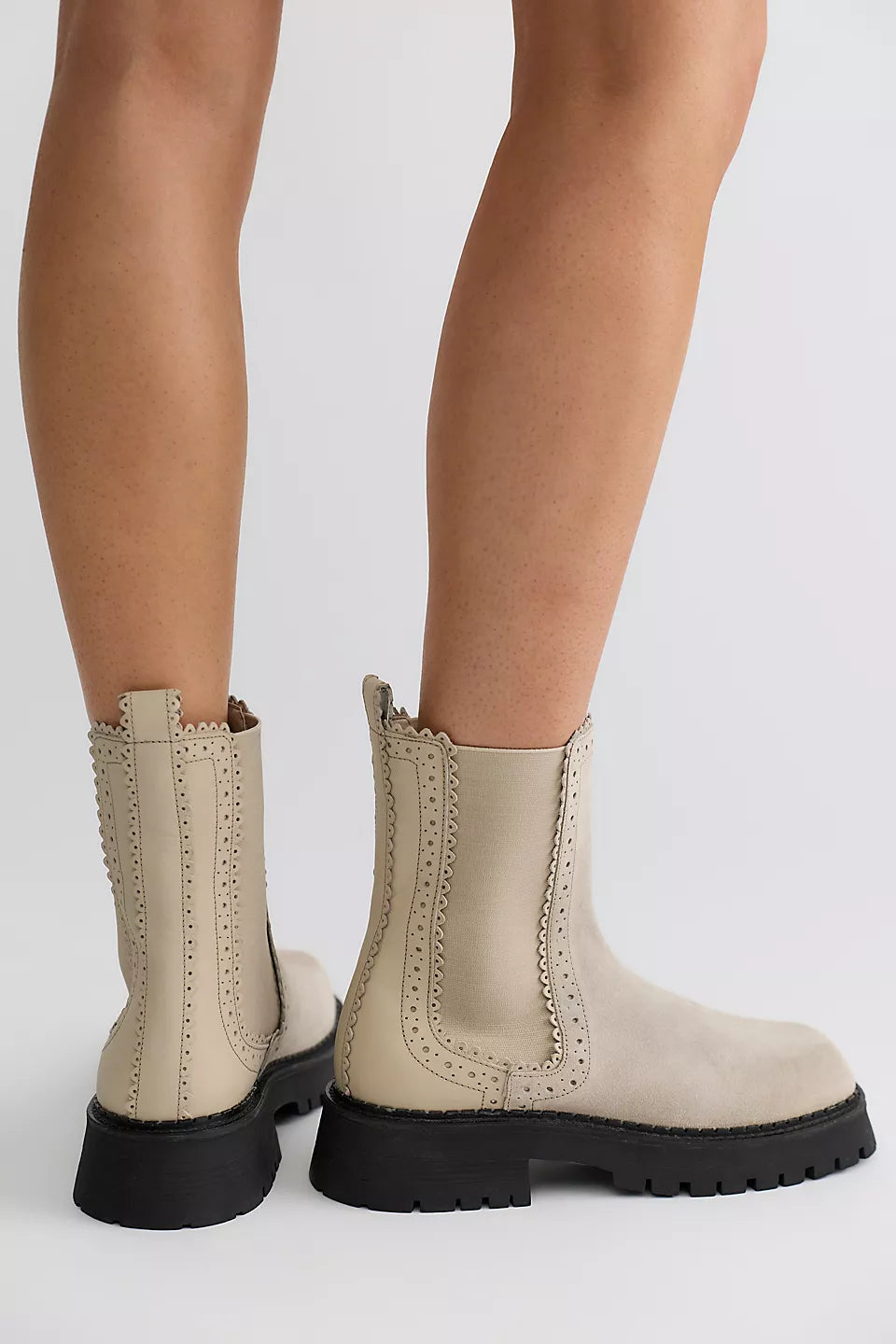 FREE PEOPLE TRIED AND TRUE BROGUE BOOT - STONE LEATHER SUEDE