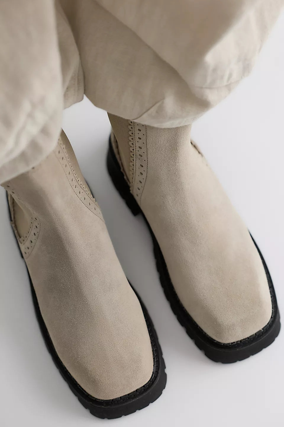 FREE PEOPLE TRIED AND TRUE BROGUE BOOT - STONE LEATHER SUEDE