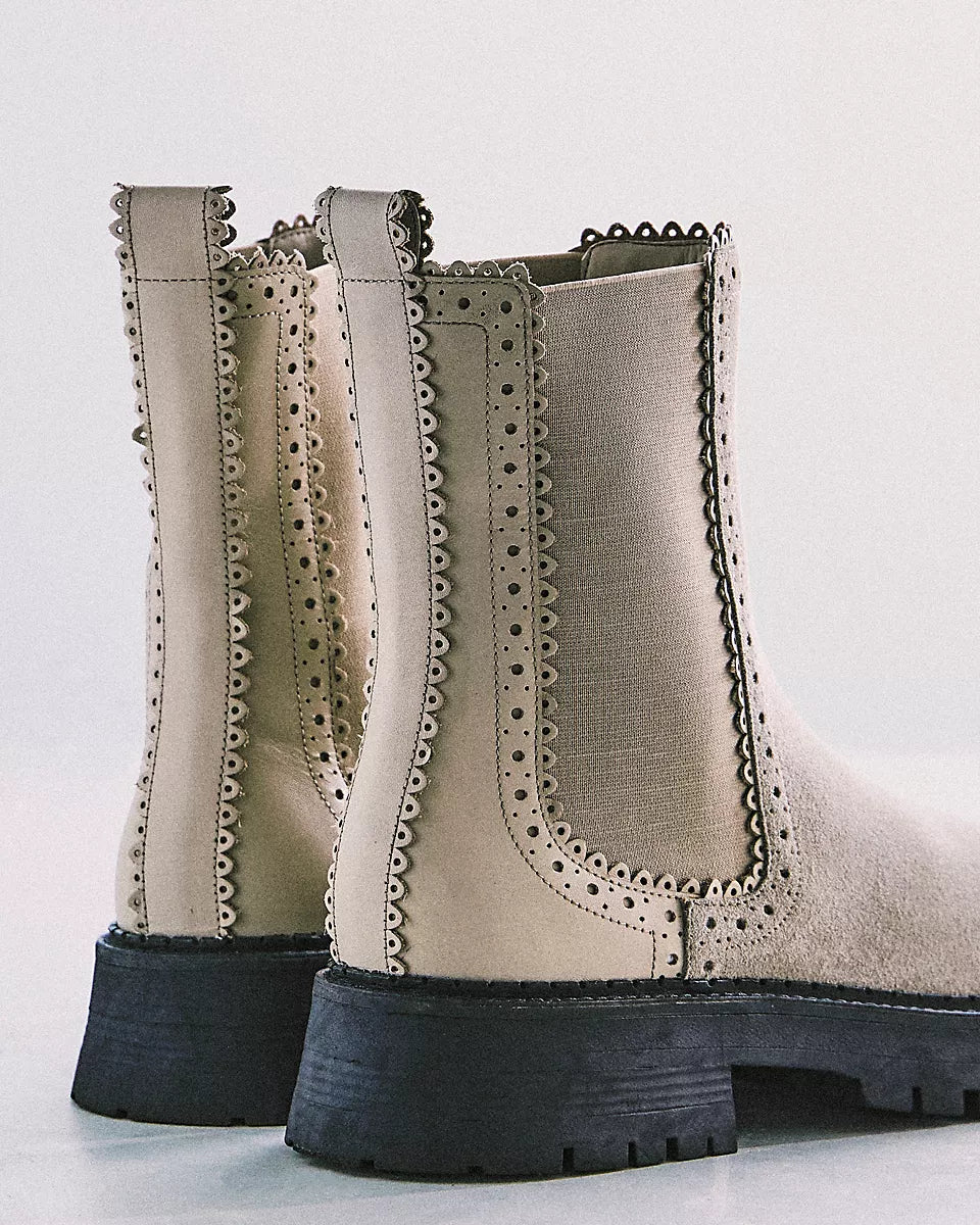 FREE PEOPLE TRIED AND TRUE BROGUE BOOT - STONE LEATHER SUEDE