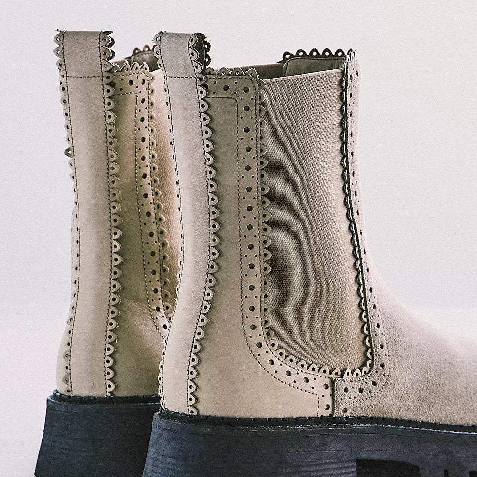 FREE PEOPLE TRIED AND TRUE BROGUE BOOT - STONE LEATHER SUEDE