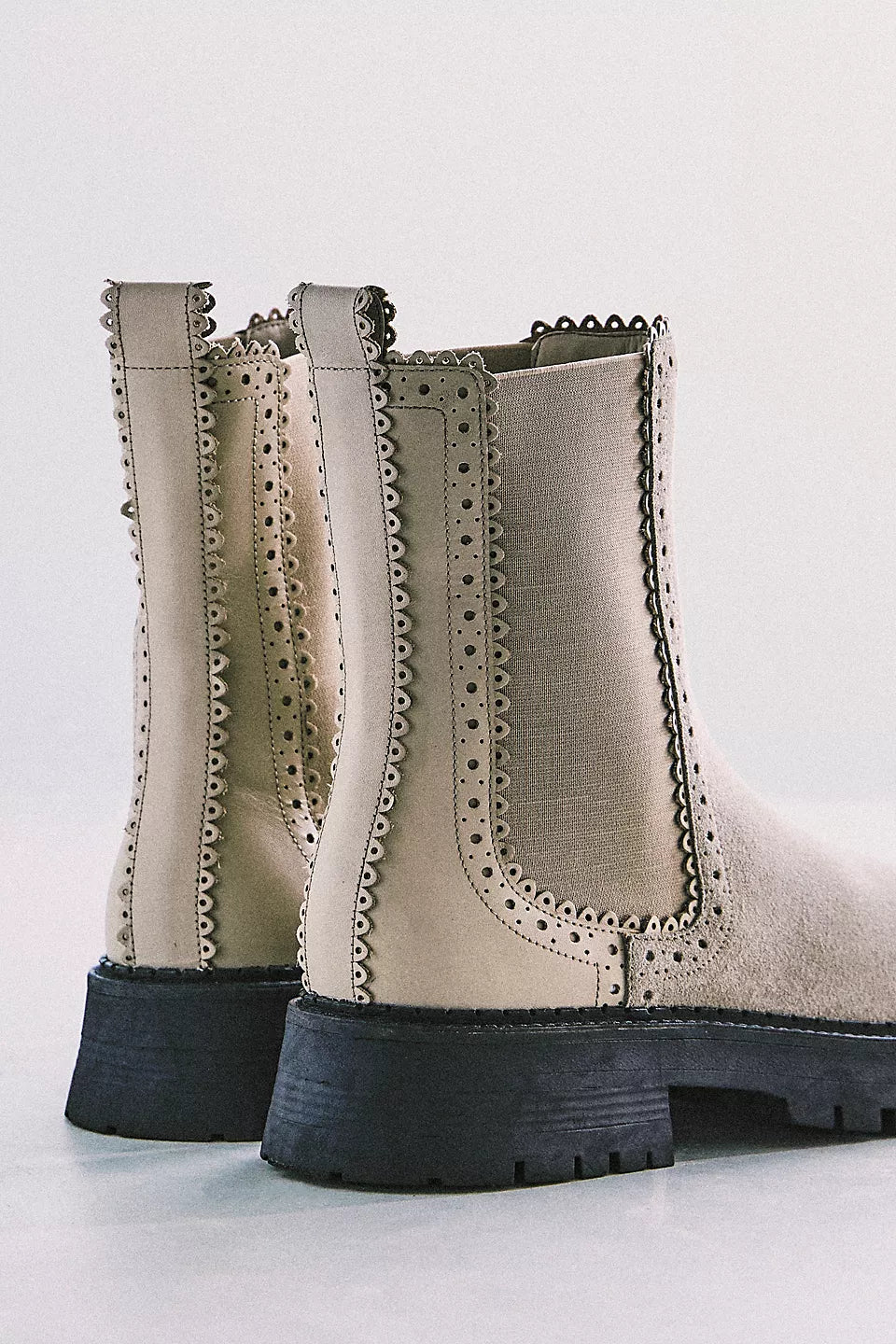 FREE PEOPLE TRIED AND TRUE BROGUE BOOT - STONE LEATHER SUEDE