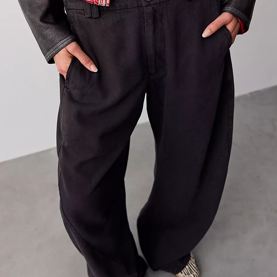 FREE PEOPLE SPOTLIGHT WASHED TROUSER - BLACK