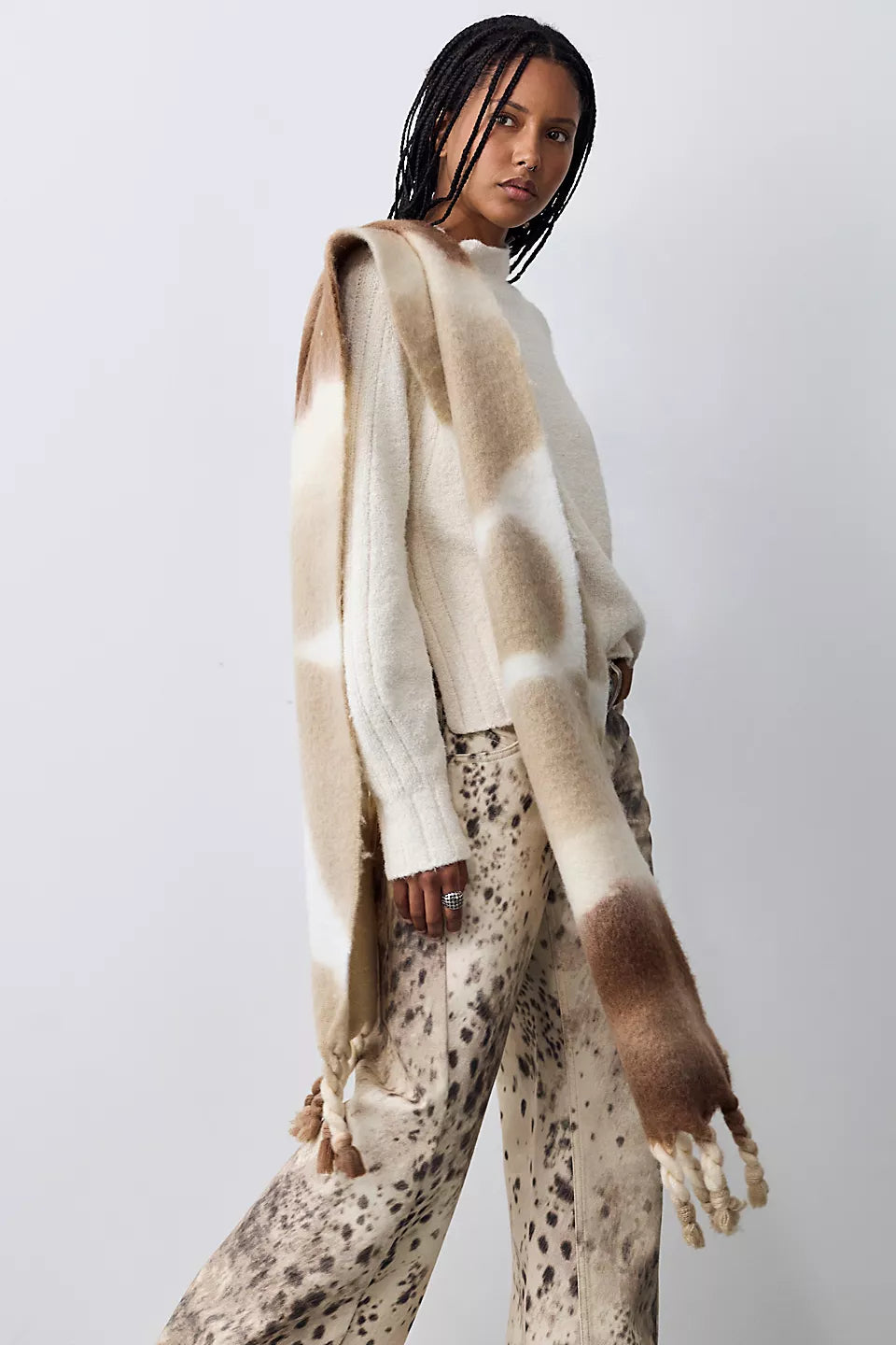 FREE PEOPLE WINTER DAYS BLANKET SCARF - OAT COMBO