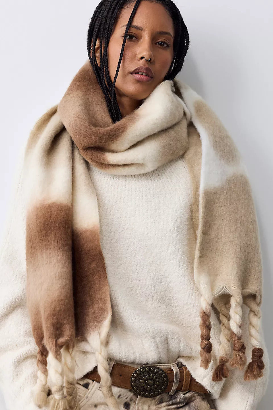 FREE PEOPLE WINTER DAYS BLANKET SCARF - OAT COMBO