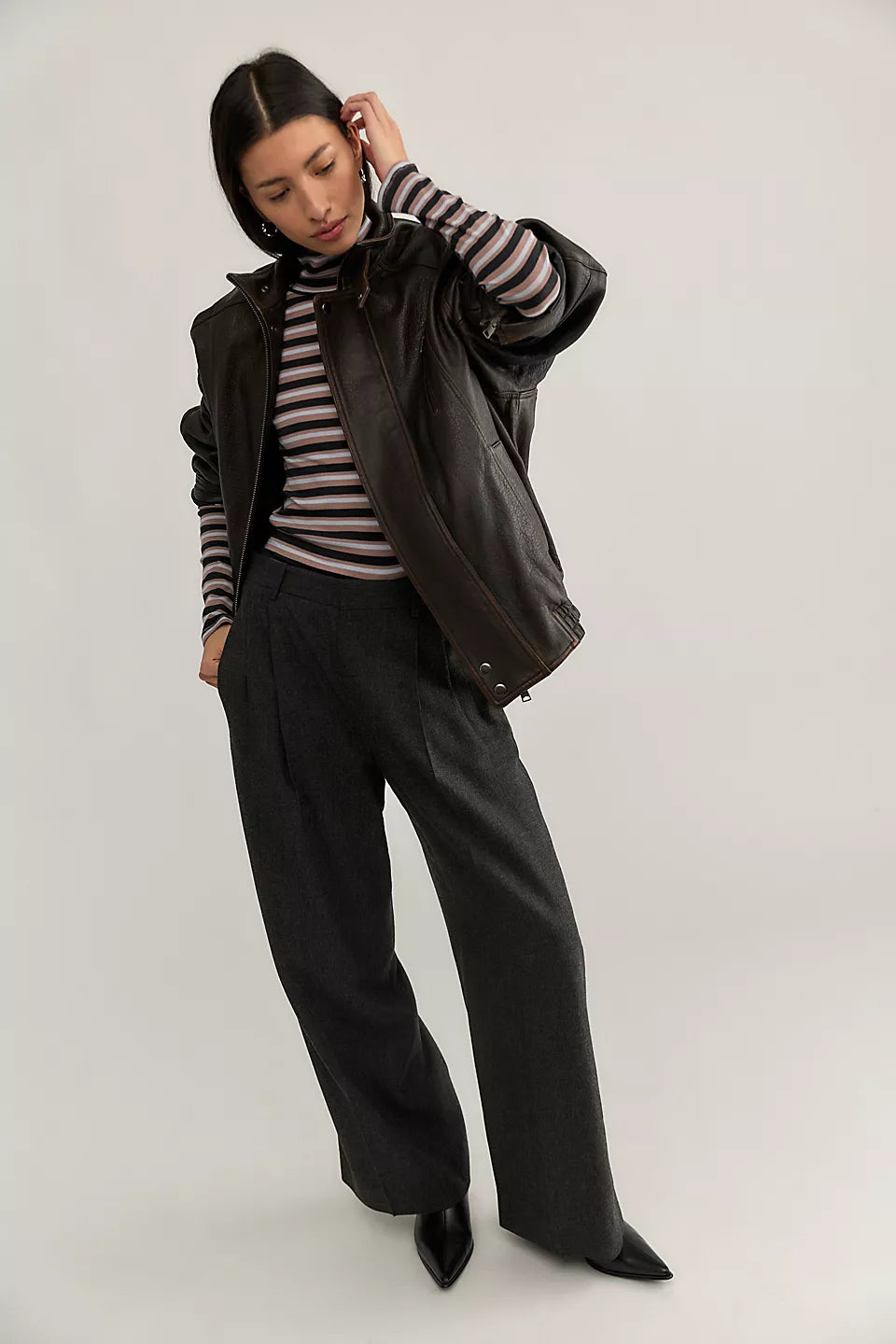 FREE PEOPLE GOOD GOOD TURTLENECK - WASHED BLACK COMBO