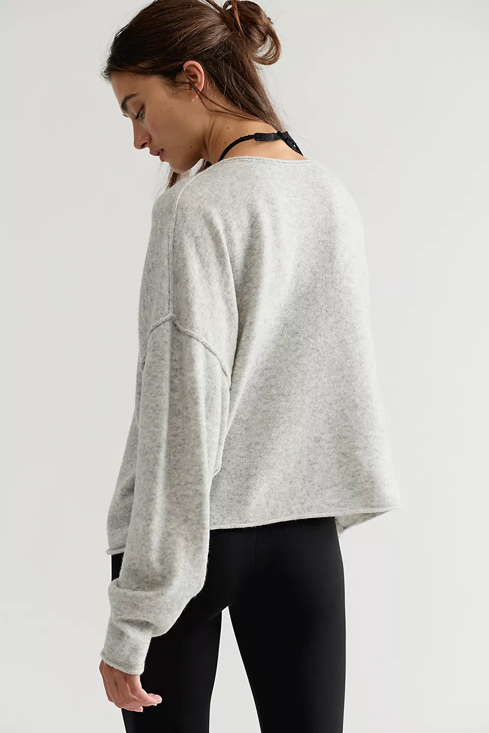 FREE PEOPLE SEE ME V NECK PULLOVER - HEATHER GREY