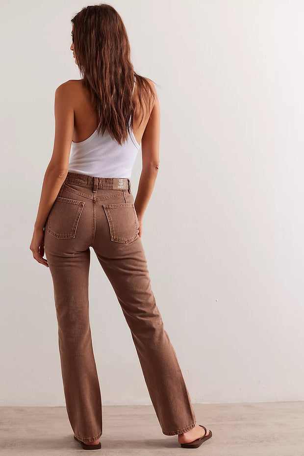 FREE PEOPLE XENA SLIM STRAIGHT JEANS - CHOCOLATE MOUSSE