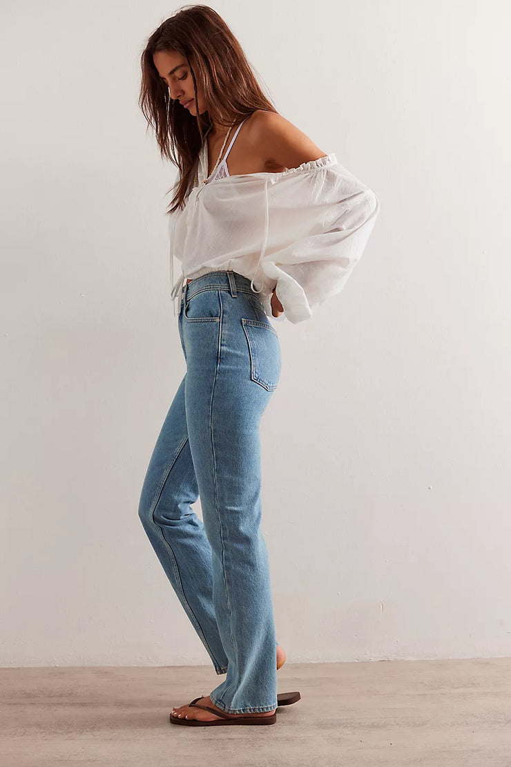 FREE PEOPLE XENA SLIM STRAIGHT JEANS - UNION BLUE