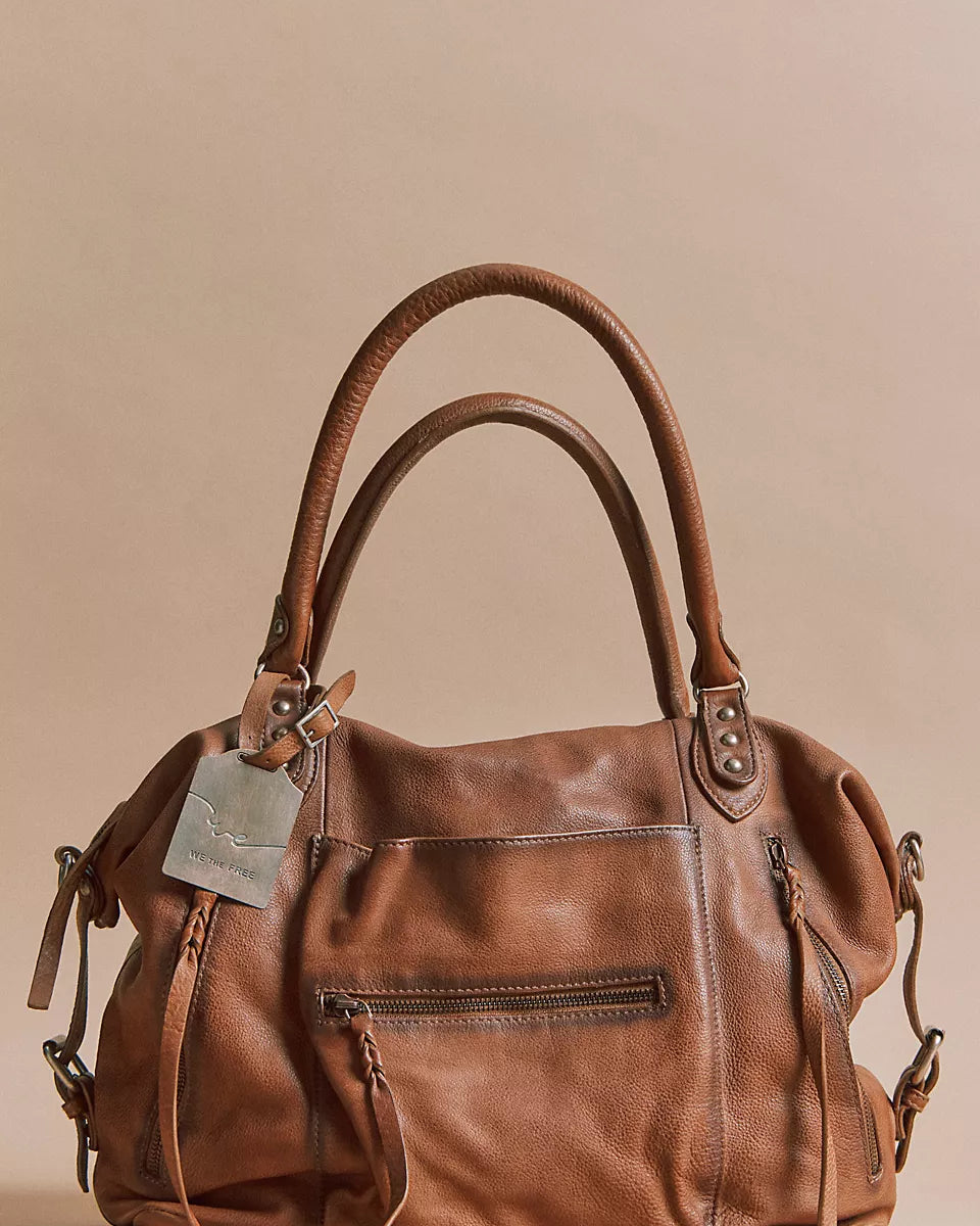 FREE PEOPLE EMERSON LEATHER TOTE - SADDLE