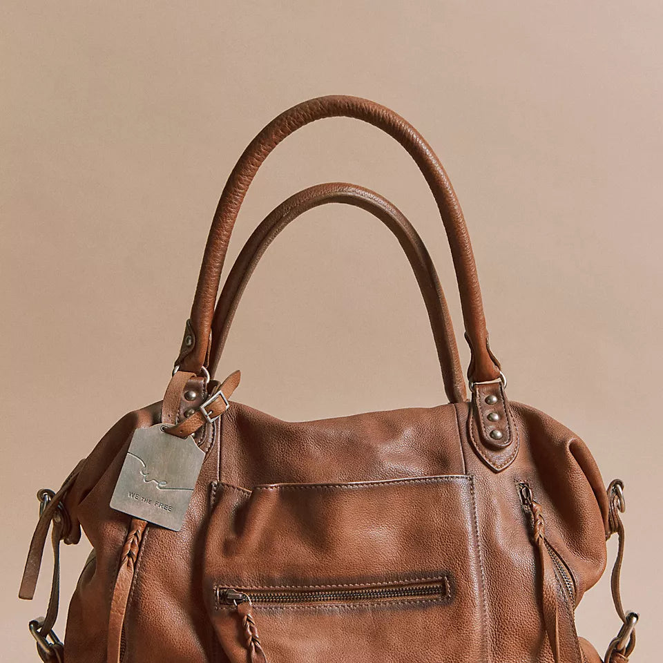 FREE PEOPLE EMERSON LEATHER TOTE - SADDLE