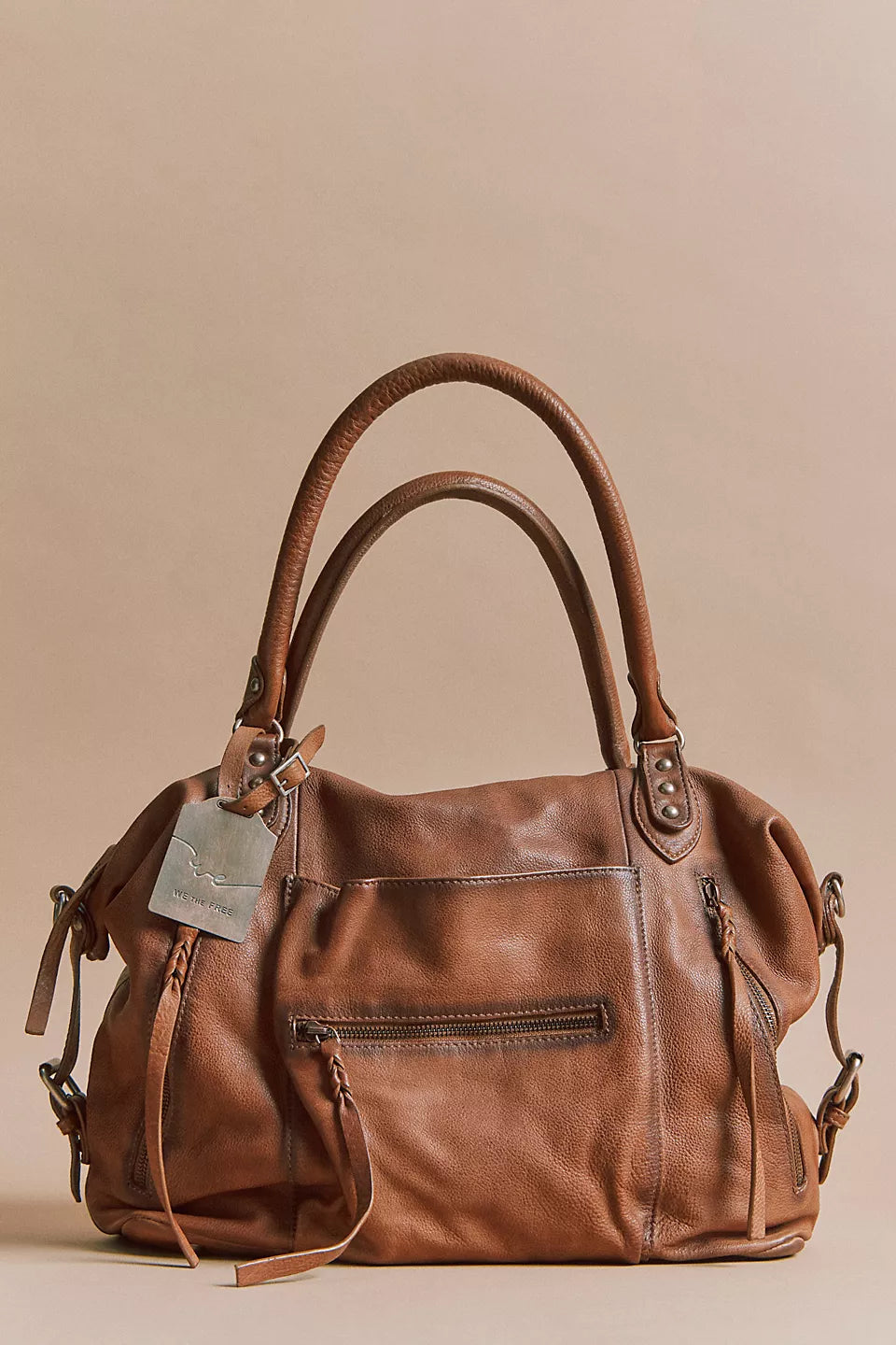 FREE PEOPLE EMERSON LEATHER TOTE - SADDLE