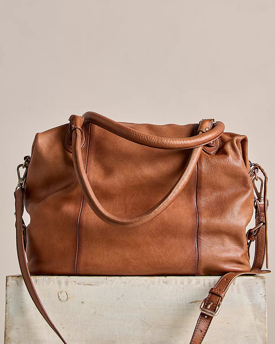 FREE PEOPLE EMERSON LEATHER TOTE - SADDLE