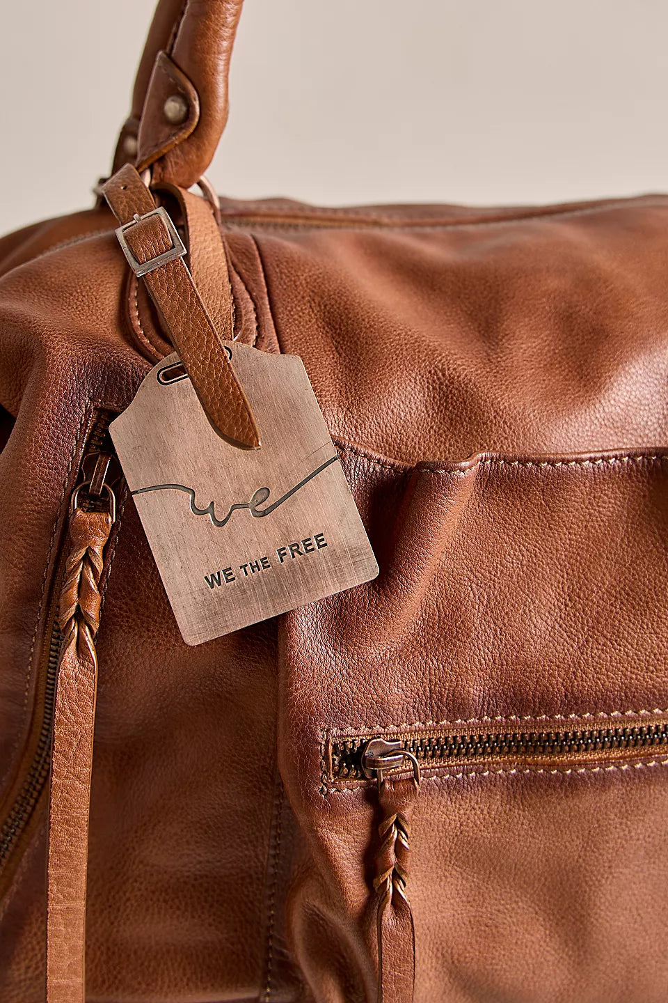 FREE PEOPLE EMERSON LEATHER TOTE - SADDLE