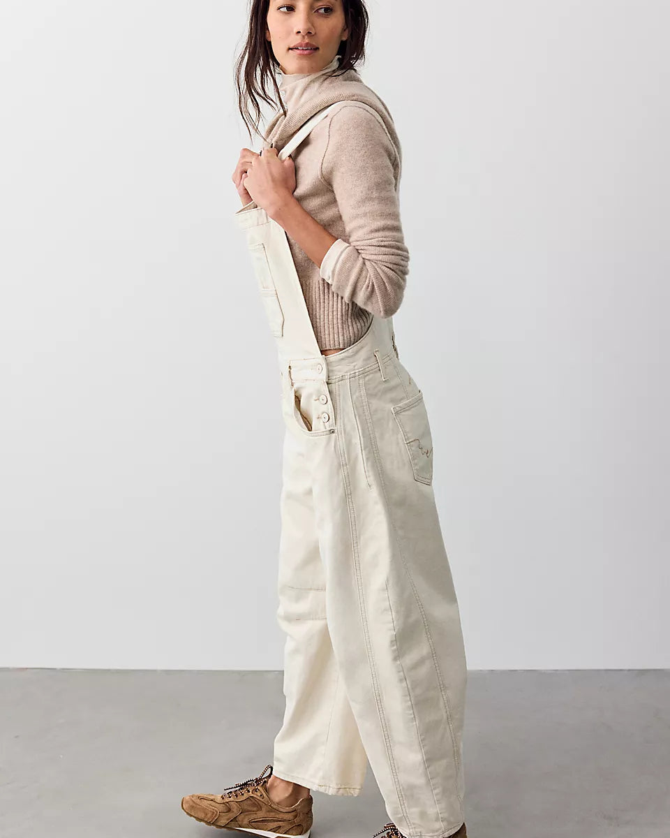 FREE PEOPLE GOOD LUCK OVERALLS - MILK