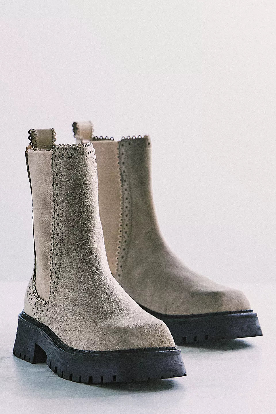 FREE PEOPLE TRIED AND TRUE BROGUE BOOT - STONE LEATHER SUEDE