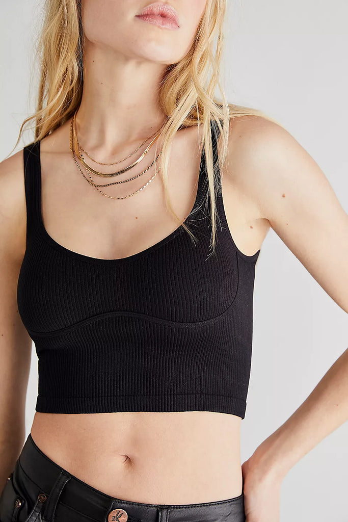 Free People - Square Neck Seamless Cami Crop Top - Black - Miss