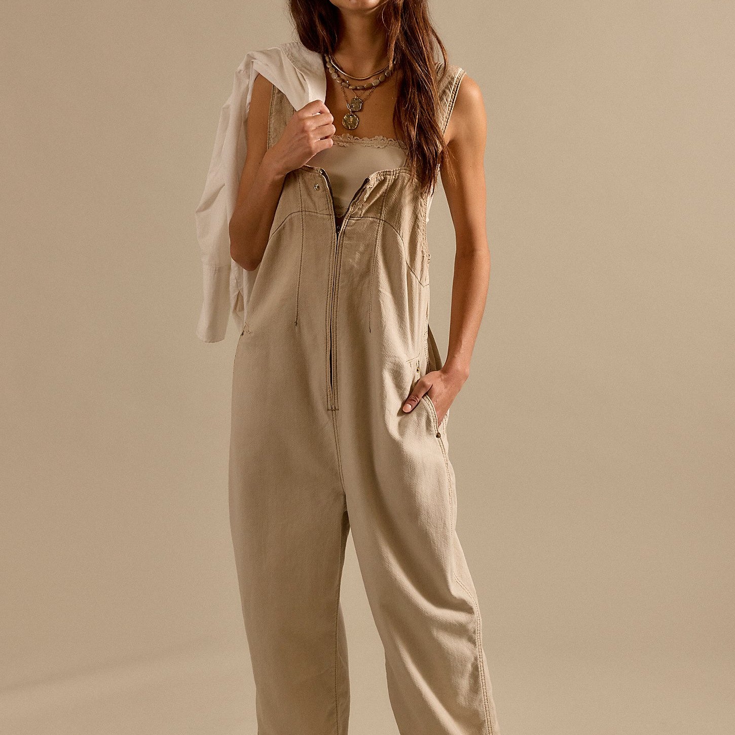 FREE PEOPLE JUDE ONE PIECE COVERALLS - SANDY