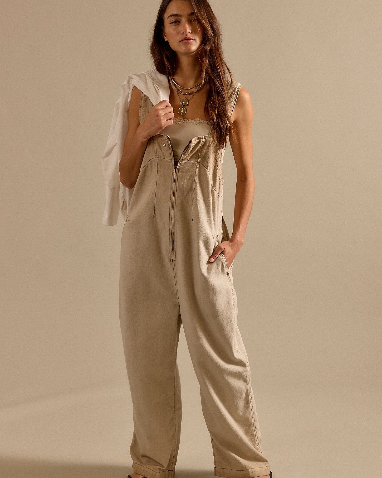 FREE PEOPLE JUDE ONE PIECE COVERALLS - SANDY