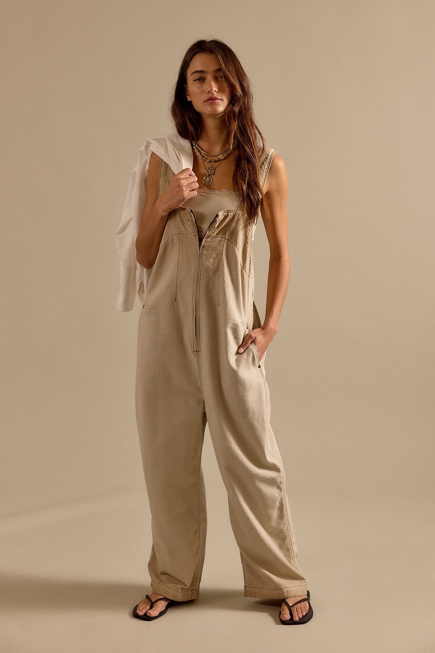 FREE PEOPLE JUDE ONE PIECE COVERALLS - SANDY
